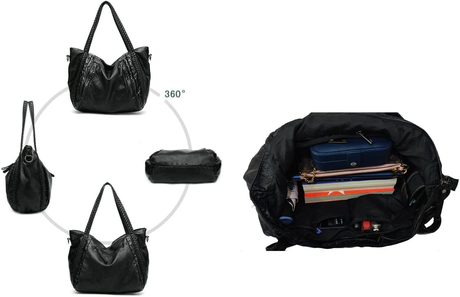 کیف دستی بزرگ زنانه، کیف جادار و شلخته با جیب‌های متعدد، کیف دوشی بافت‌دار از جنس چرم مصنوعی نرم - سایز بزرگ