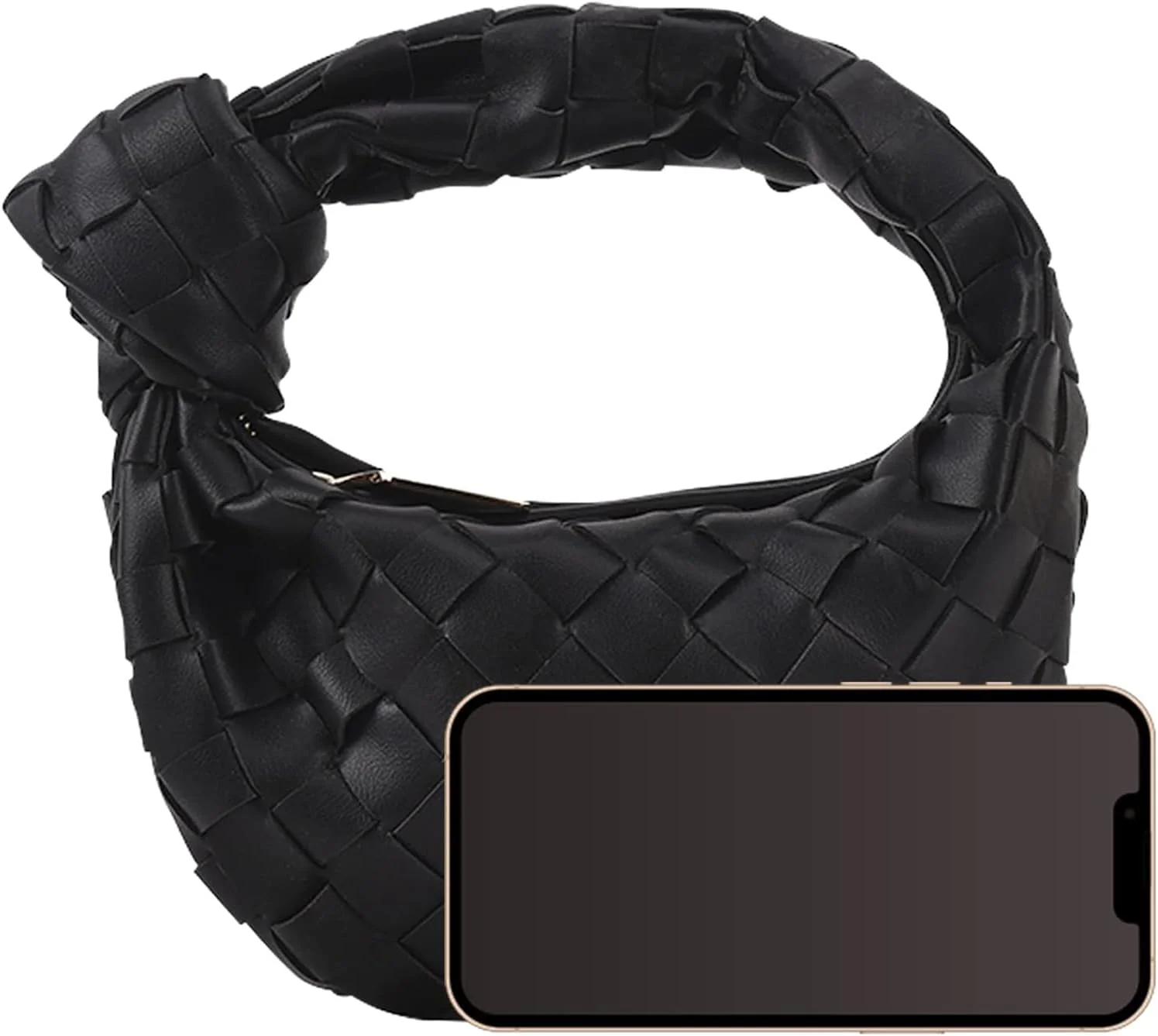 کیف دستی بافت گره‌ای Excefore، کیف دوشی زنانه، کیف سطلی چرم مصنوعی، مشکی