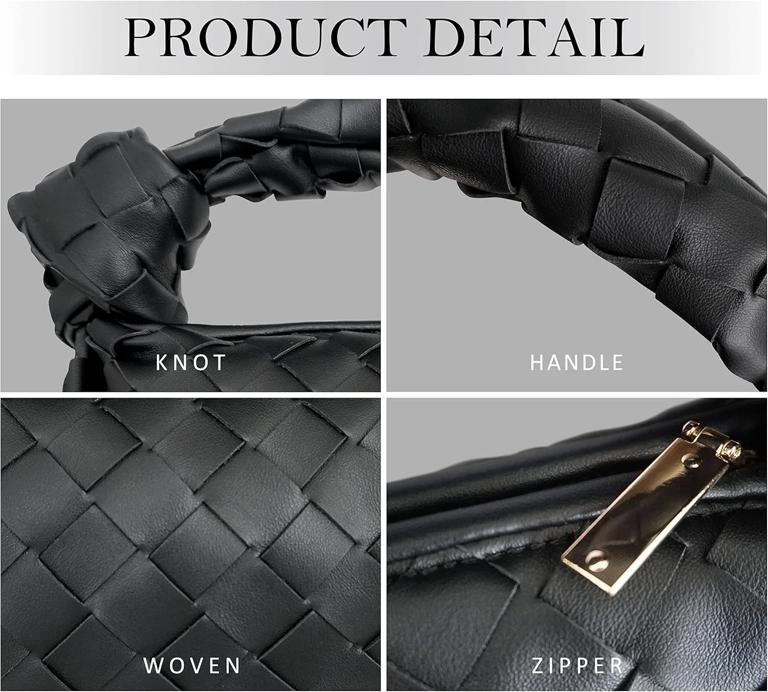 کیف دستی بافت گره‌ای Excefore، کیف دوشی زنانه، کیف سطلی چرم مصنوعی، مشکی