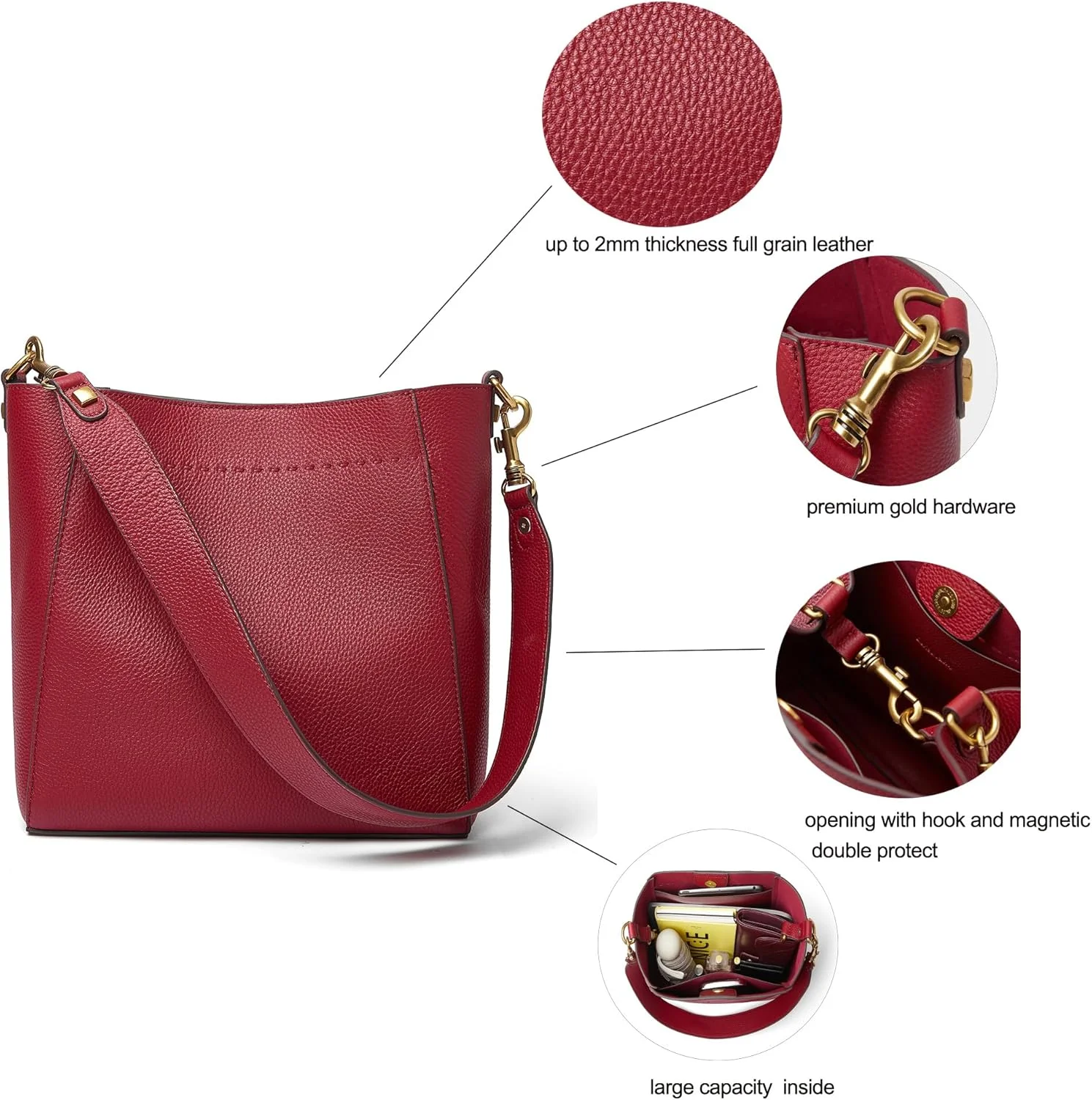 کیف دوشی و دستی چرمی زنانه DORIS&JACKY، سایز متوسط، کیف دوشی و دستی مدل Hobo