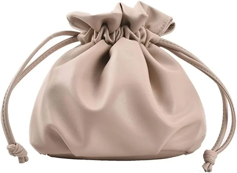 کیف سطلی بندکشی چرمی کوچک زنانه، کیف دستی کراس بادی نرم PU با بند قابل تنظیم، کیف سبک و جمع و جور برای استفاده روزمره، مسافرت و خرید