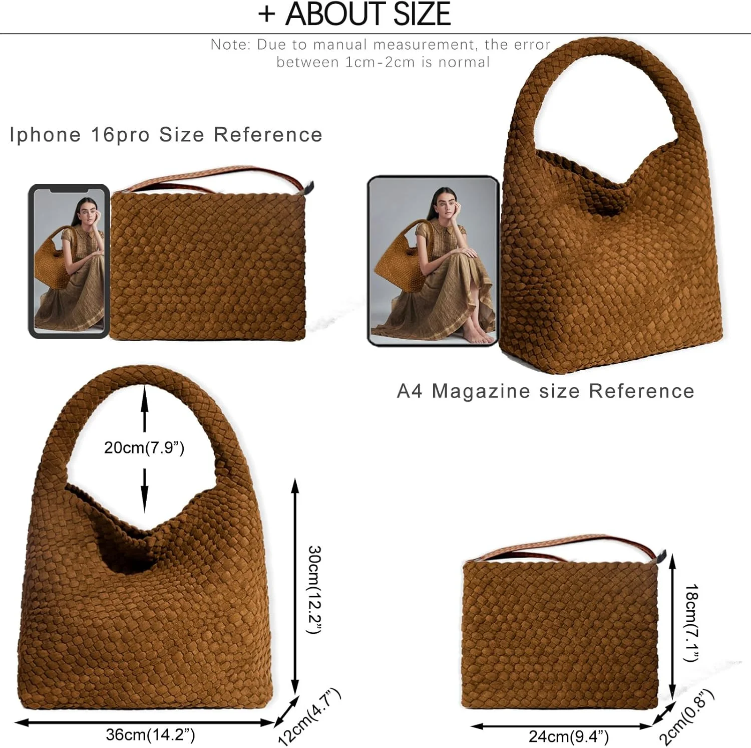 کیف بافتنی زنانه JINMANXUE، کیف دوشی با دسته بالایی از جنس نئوپرن، کیف دستی Hobo، کیف مسافرتی، کیف مچی برای خرید کار (قهوه ای جیر)