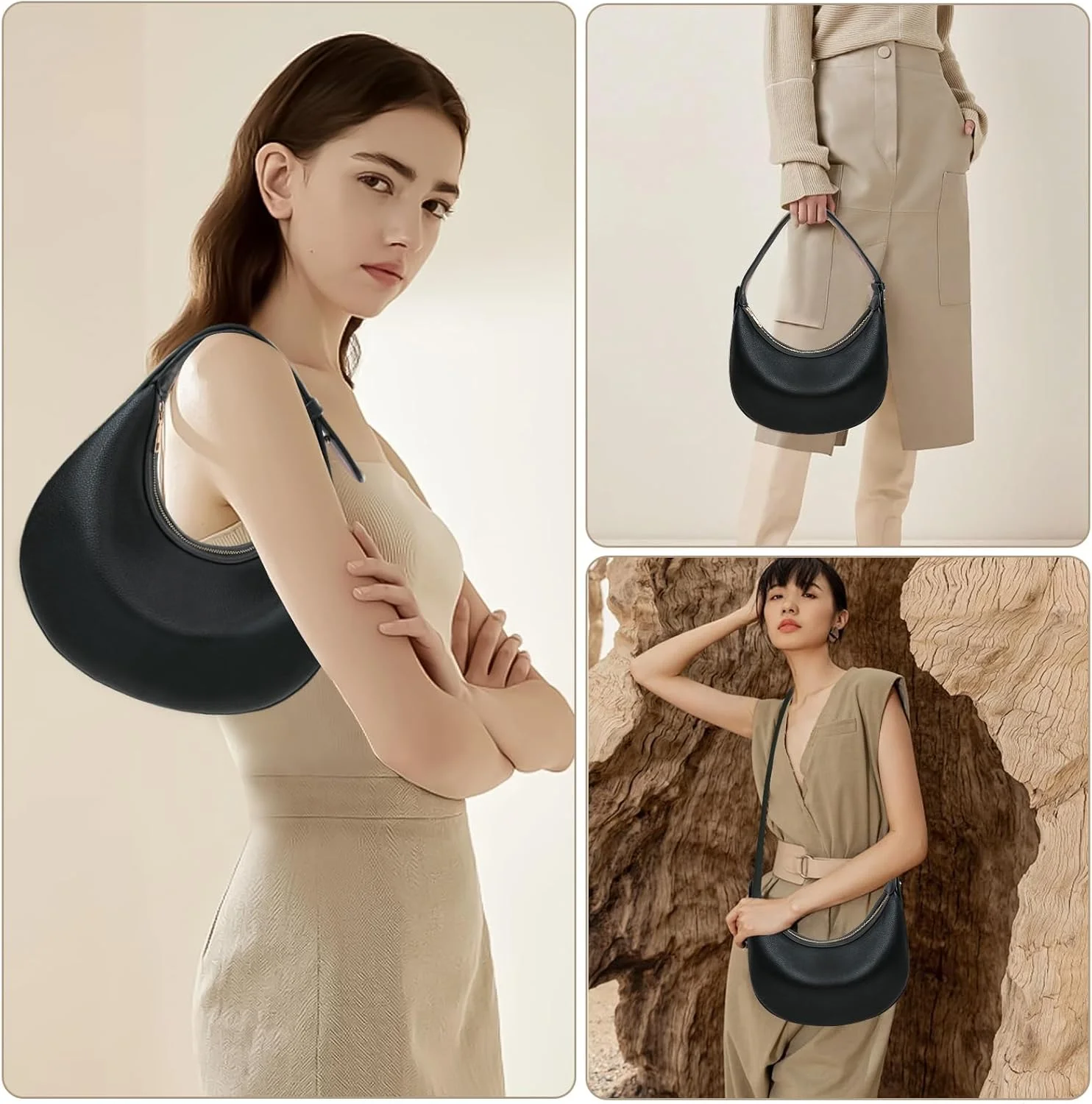 کیف دستی هلال شانه زنانه - کیف بزرگ جادار کراس بادی، کیف هلال مد روز با بند قابل تنظیم، کیف دستی شیک برای استفاده روزمره