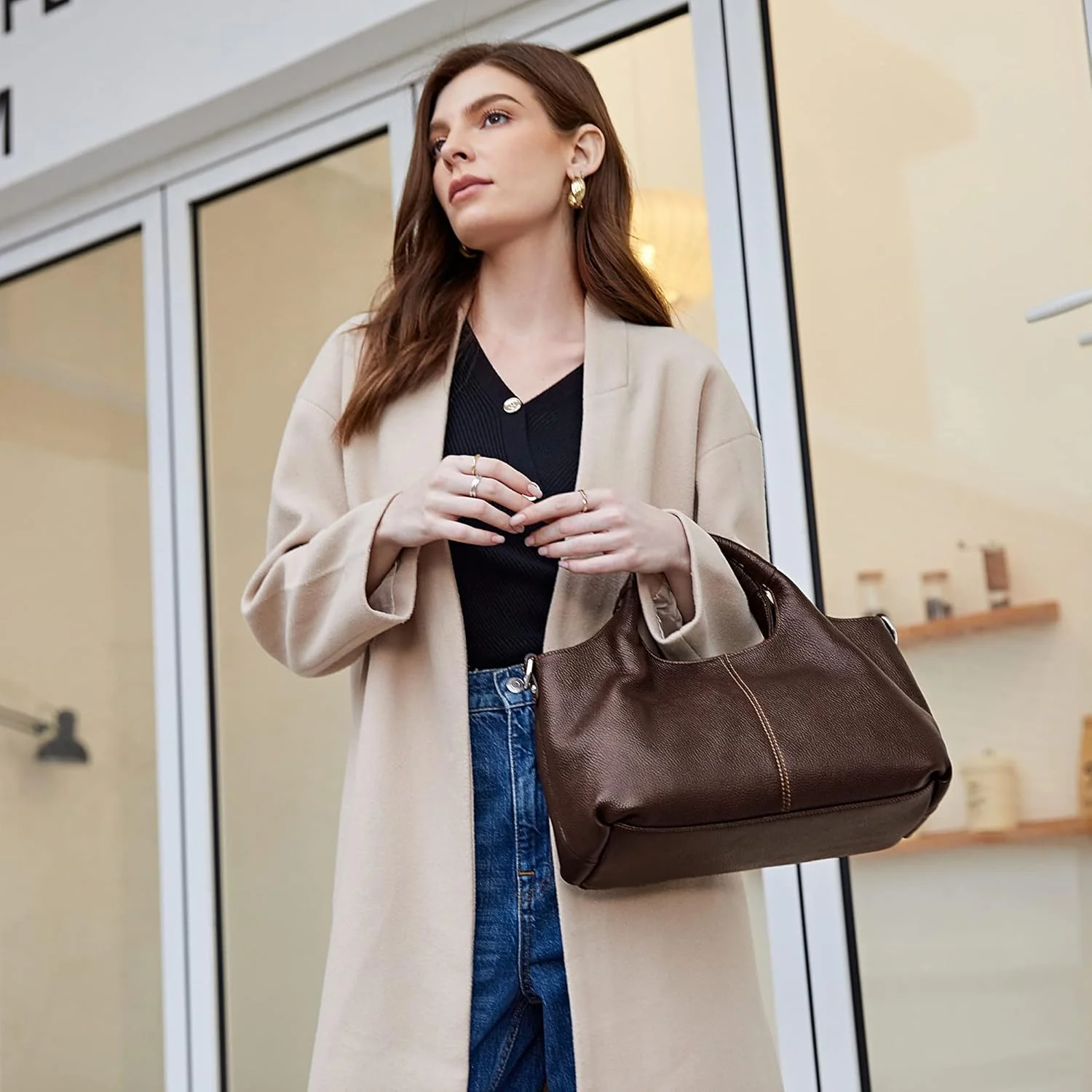 کیف دستی و کیف زنانه چرمی اصل Iswee، کیف دوشی، کیف دستی با دسته بالایی، کیف دستی زنانه مدل Hobo، کیف کراس بادی