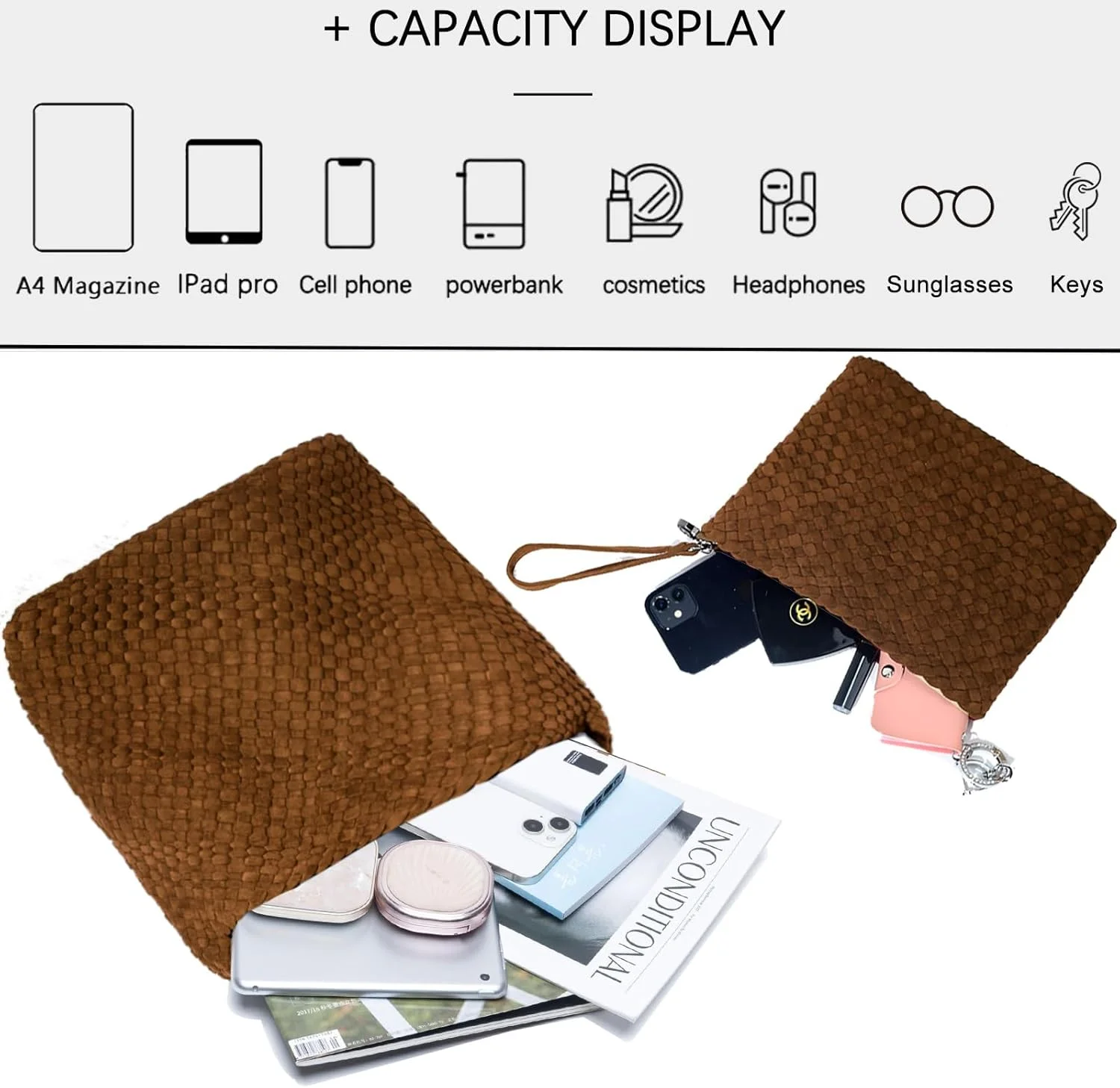 کیف بافتنی زنانه JINMANXUE، کیف دوشی با دسته بالایی از جنس نئوپرن، کیف دستی Hobo، کیف مسافرتی، کیف مچی برای خرید کار (قهوه ای جیر)