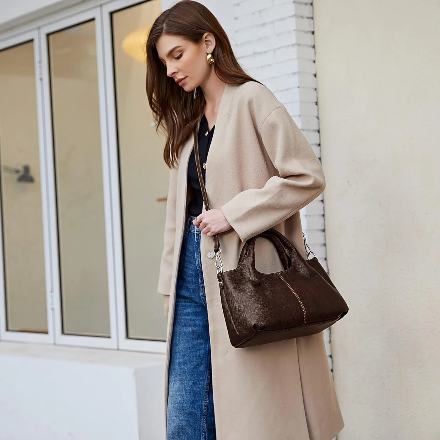 کیف دستی و کیف زنانه چرمی اصل Iswee، کیف دوشی، کیف دستی با دسته بالایی، کیف دستی زنانه مدل Hobo، کیف کراس بادی