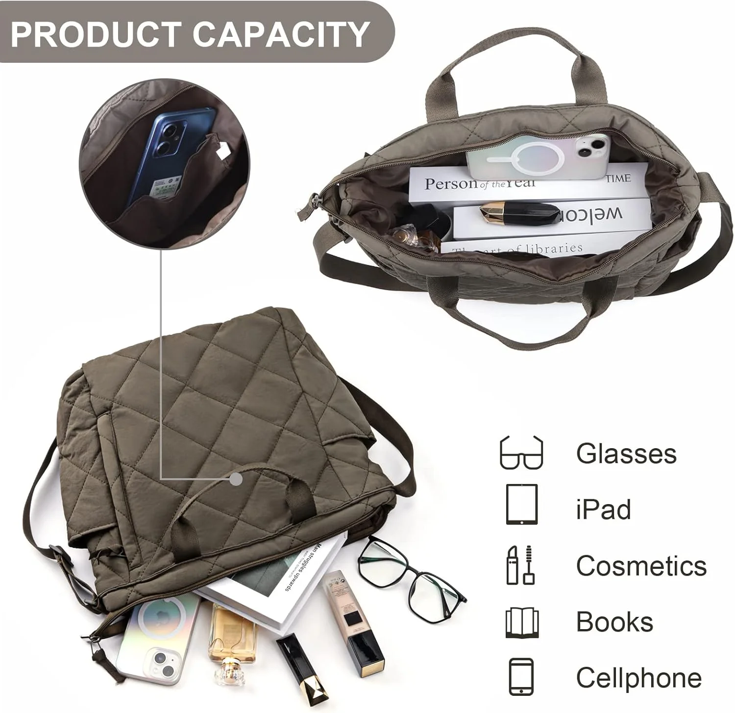 کیف دستی زنانه Juoxeepy مدل Tote، کیف دوشی سبک وزن با روکش نایلونی