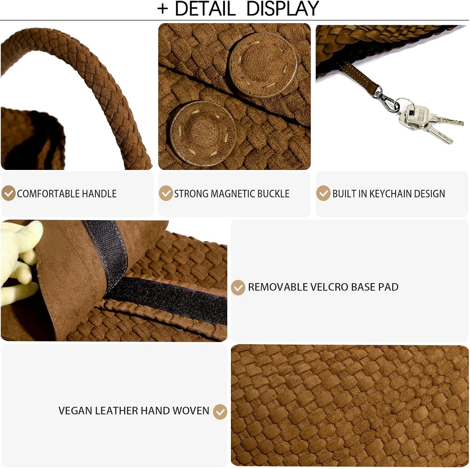 کیف بافتنی زنانه JINMANXUE، کیف دوشی با دسته بالایی از جنس نئوپرن، کیف دستی Hobo، کیف مسافرتی، کیف مچی برای خرید کار (قهوه ای جیر)