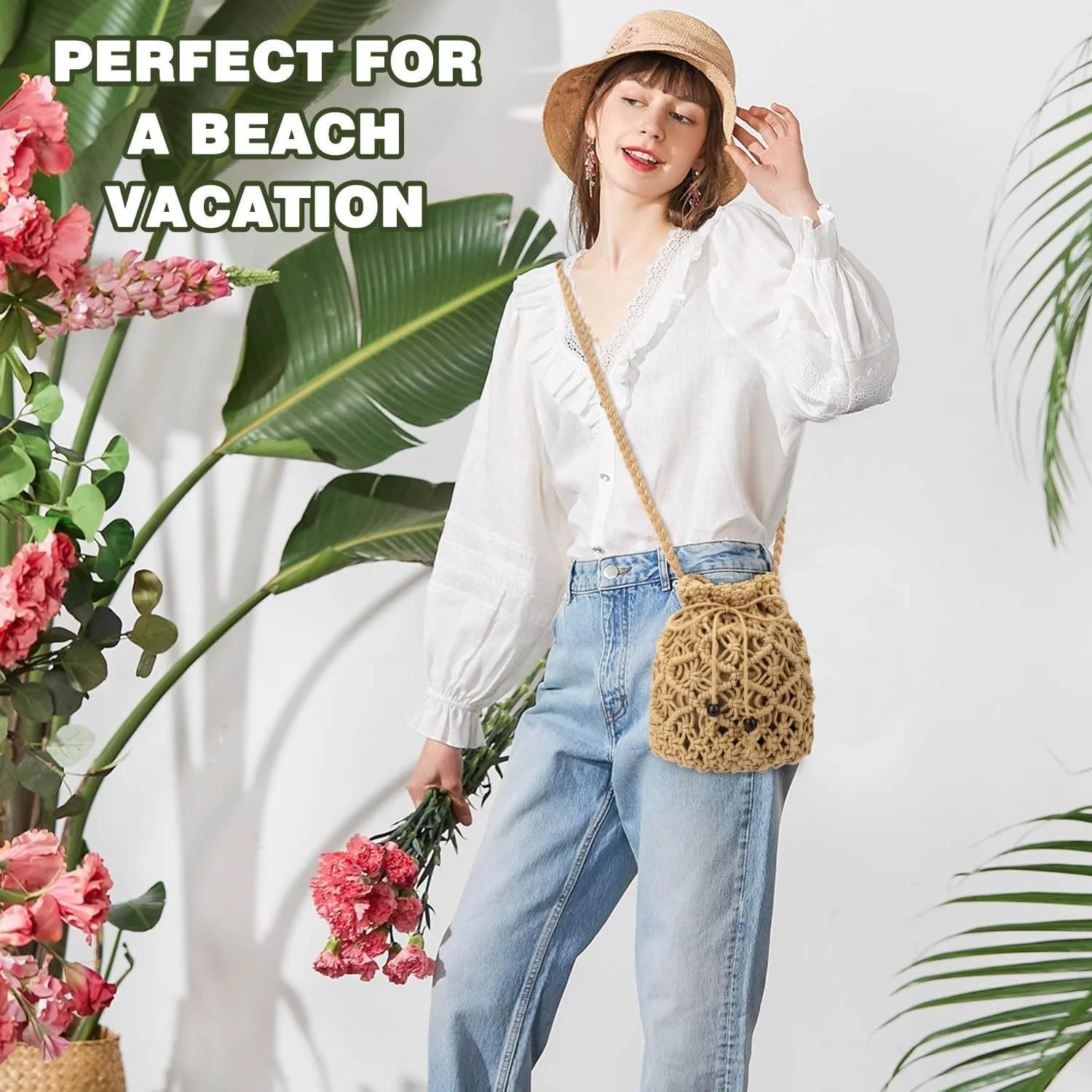 کیف دستی حصیری رودوشی غیر رسمی NALACAL - کیف ساحلی بافتنی، کیف شیک تابستانی با زنجیر