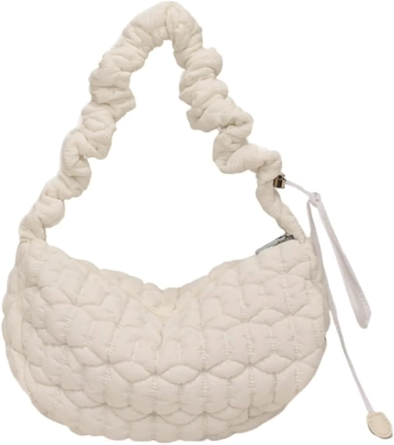 کیف پافر نالاکال، کیف دستی زنانه، کیف های دستی لحافی و پف دار زنانه، کیف دستی پفی سبک وزن با محفظه، کیف دستی هوبو پفی، کیف رودوشی چین دار ابریشمی سبک وزن، سفید