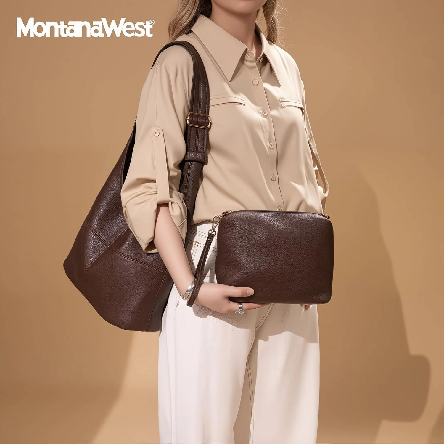 کیف دوشی زنانه Montana West مدل Hobo، فوق العاده نرم و تاشو با کیف سکه، MWC2-122CF