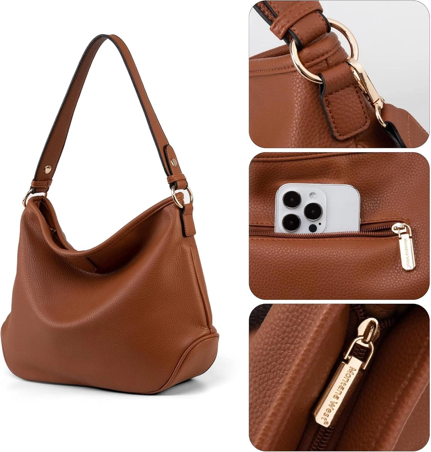 کیف های دستی زنانه Montana West، کیف های شانه ای دسته دار ساده و کلاسیک، قهوه ای Z