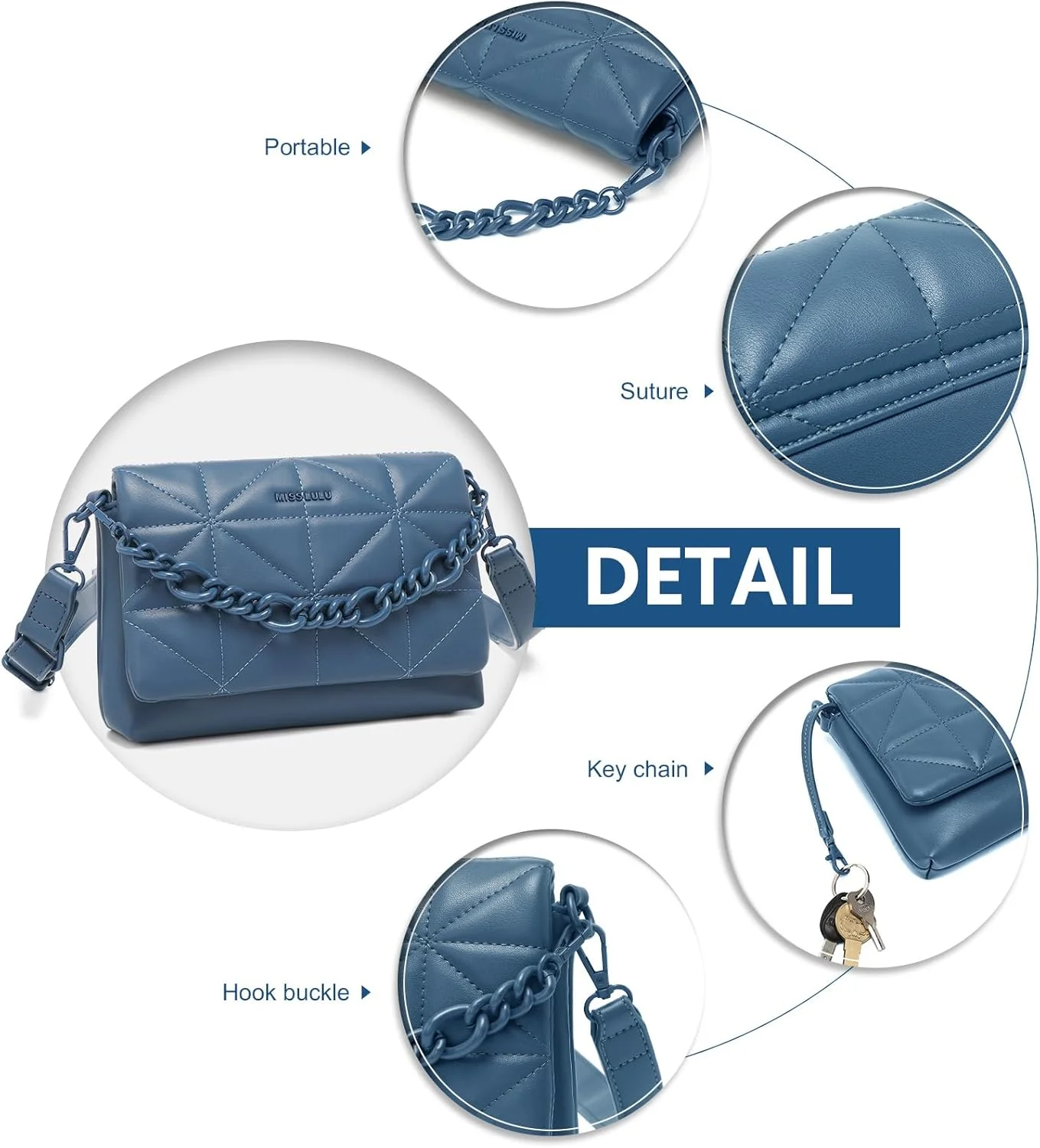 کیف دوشی کوچک زنانه Miss Lulu، کیف دستی نرم و کلاسیک طرح‌دار با بند پهن، چرم مصنوعی ضدآب، کیف شانه‌ای تلفن همراه، هدیه دخترانه