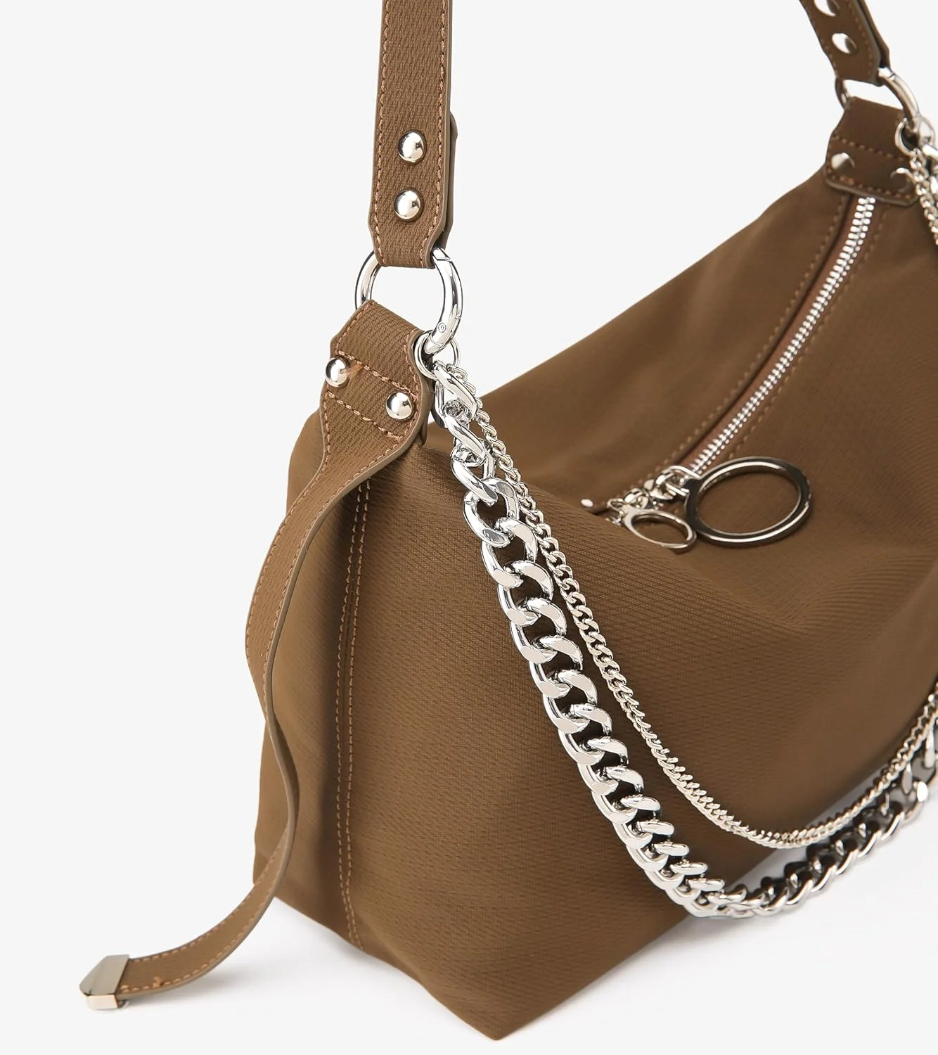 کیف دوشی برزنتی زنانه - کیف دستی هوبو کراس بادی مهمانی با زنجیر نقره ای درشت، بند قابل تنظیم و بست زیپی - کیف دستی مد روز