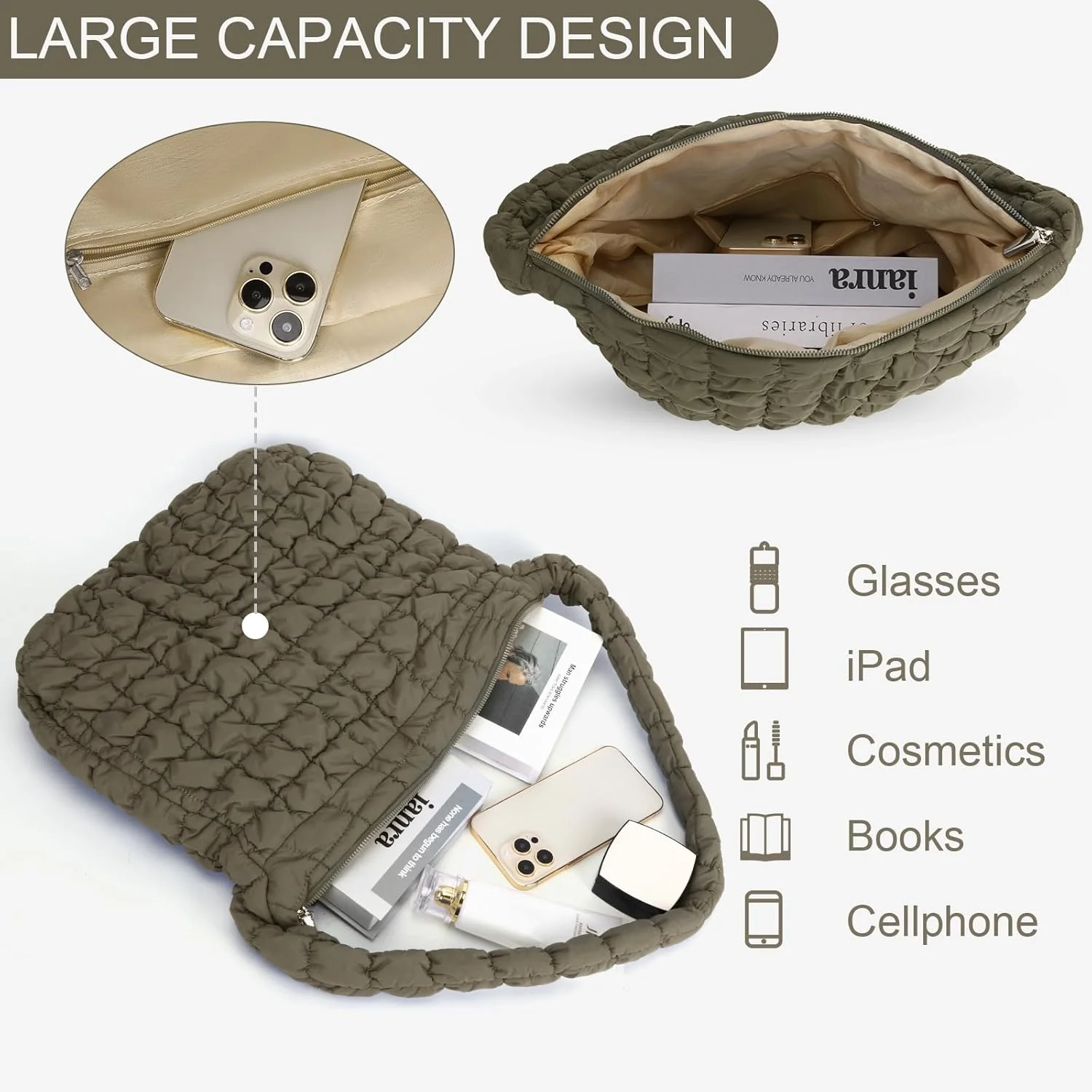 کیف دستی لحافی YFGBCX زنانه، کیف پفی، کیف سبک وزن، کیف شانه ای با لایه گذاری