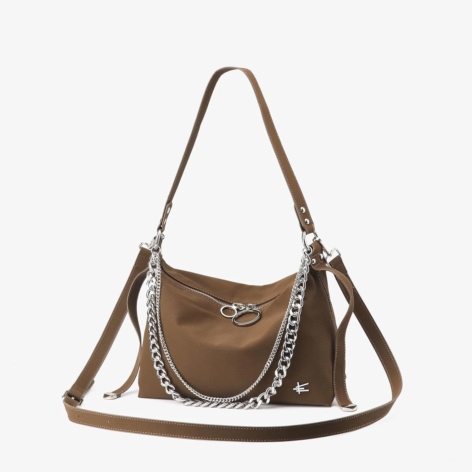 کیف دوشی برزنتی زنانه - کیف دستی هوبو کراس بادی مهمانی با زنجیر نقره ای درشت، بند قابل تنظیم و بست زیپی - کیف دستی مد روز