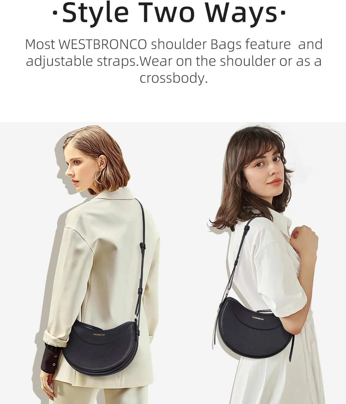 کیف دوشی هلالی زنانه وست برونکو، کیف کراس بادی چرمی، کیف دستی دوشی طراح دار، کیف مدل Hobo