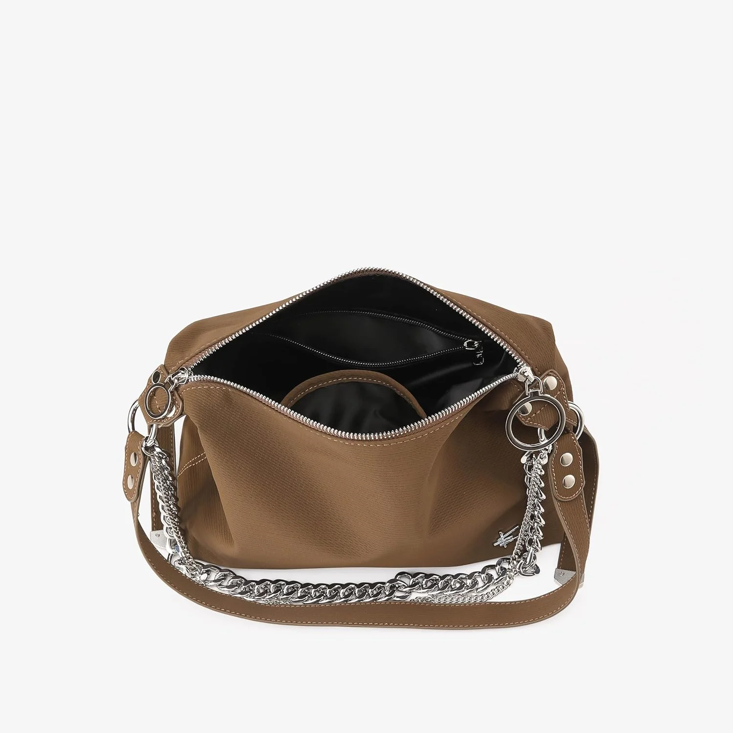 کیف دوشی برزنتی زنانه - کیف دستی هوبو کراس بادی مهمانی با زنجیر نقره ای درشت، بند قابل تنظیم و بست زیپی - کیف دستی مد روز