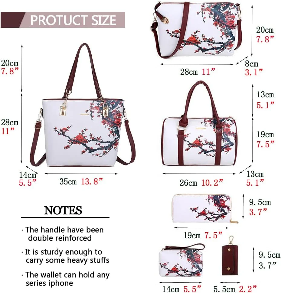 ست کیف دستی و کیف زنانه 2E-youth شامل کیف بزرگ، کیف دستی کوچک، کیف دوشی و کیف پول