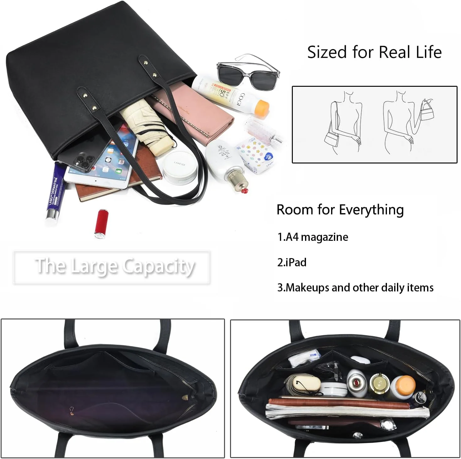 کیف دستی زنانه ALARION با دسته بالایی، کیف دوشی، کیف پیام رسان، کیف دستی