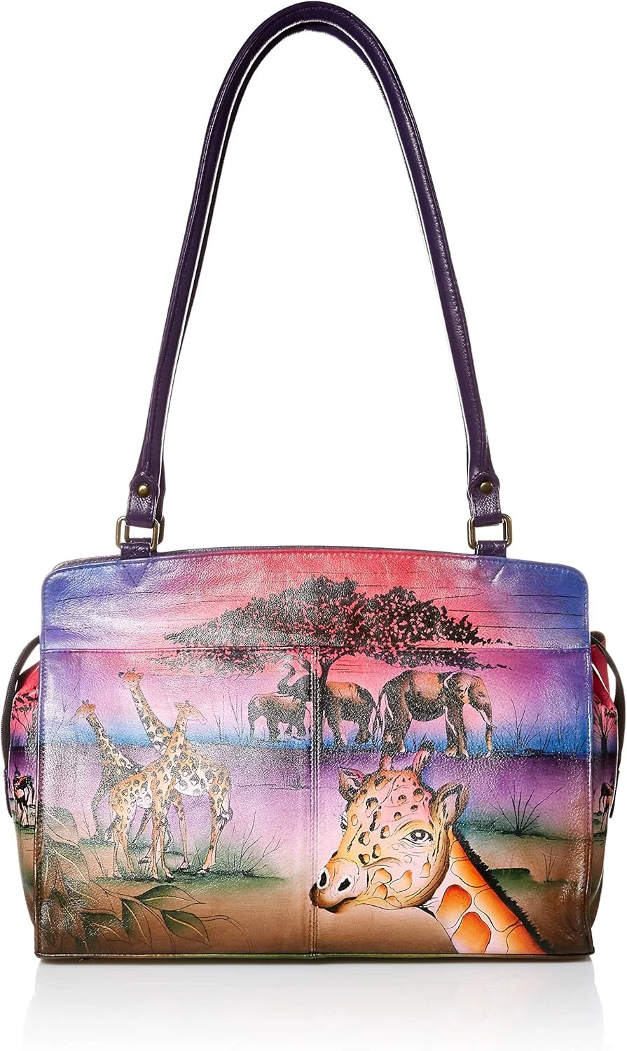 کیف دستی زنانه آنا اثر آنوشکا، کیف بزرگ چرمی نقاشی شده دستی، کیف دوشی چرمی اصل زنانه، اثر هنری اورجینال نقاشی شده دستی (تک عددی)