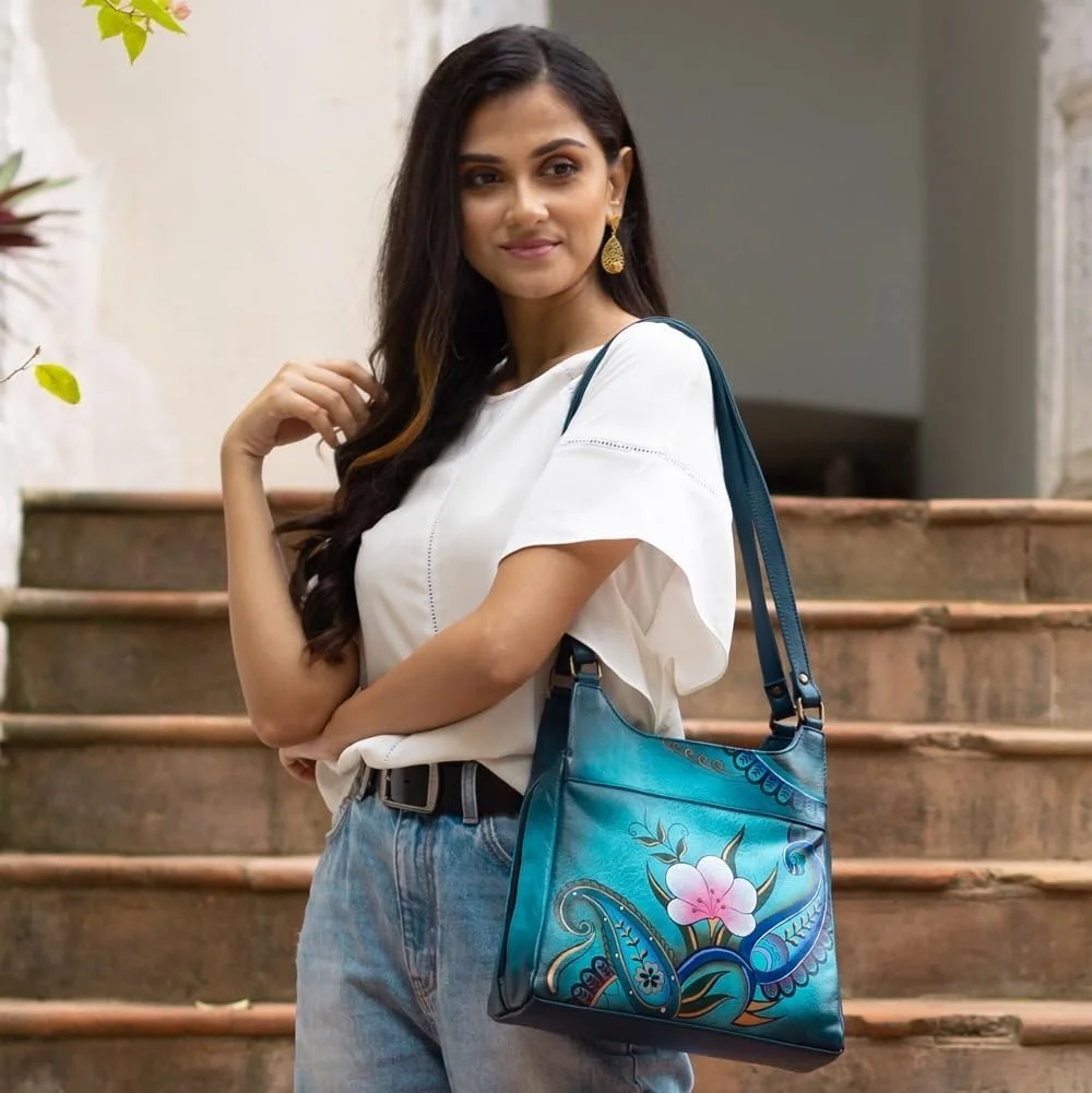 کیف دستی سه محفظه ای چرمی اصل با طرح نقاشی شده دستی آنا بای آنوشکا