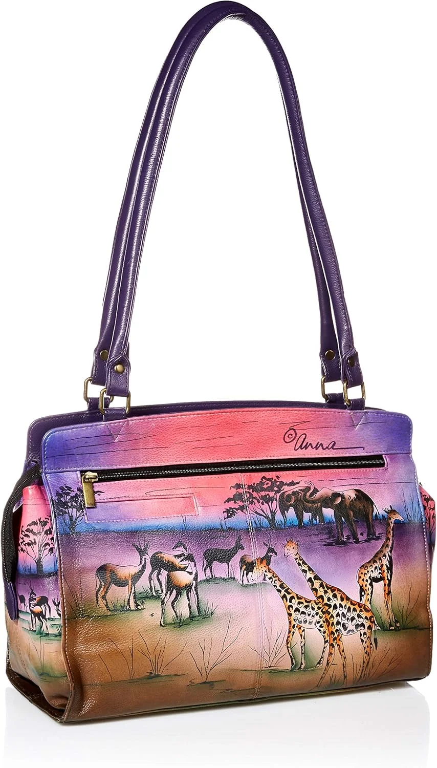 کیف دستی زنانه آنا اثر آنوشکا، کیف بزرگ چرمی نقاشی شده دستی، کیف دوشی چرمی اصل زنانه، اثر هنری اورجینال نقاشی شده دستی (تک عددی)