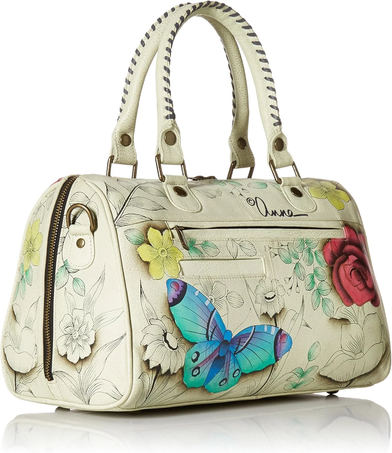 کیف دستی چرمی زنانه آنا بای آنوشکا با طرح نقاشی دستی و زیپ سرتاسری