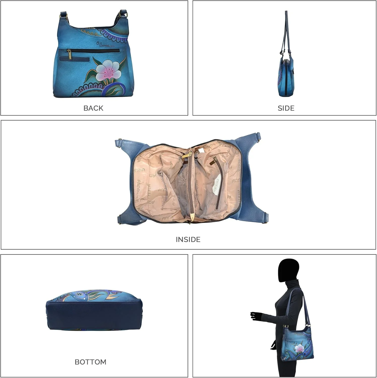 کیف دستی سه محفظه ای چرمی اصل با طرح نقاشی شده دستی آنا بای آنوشکا