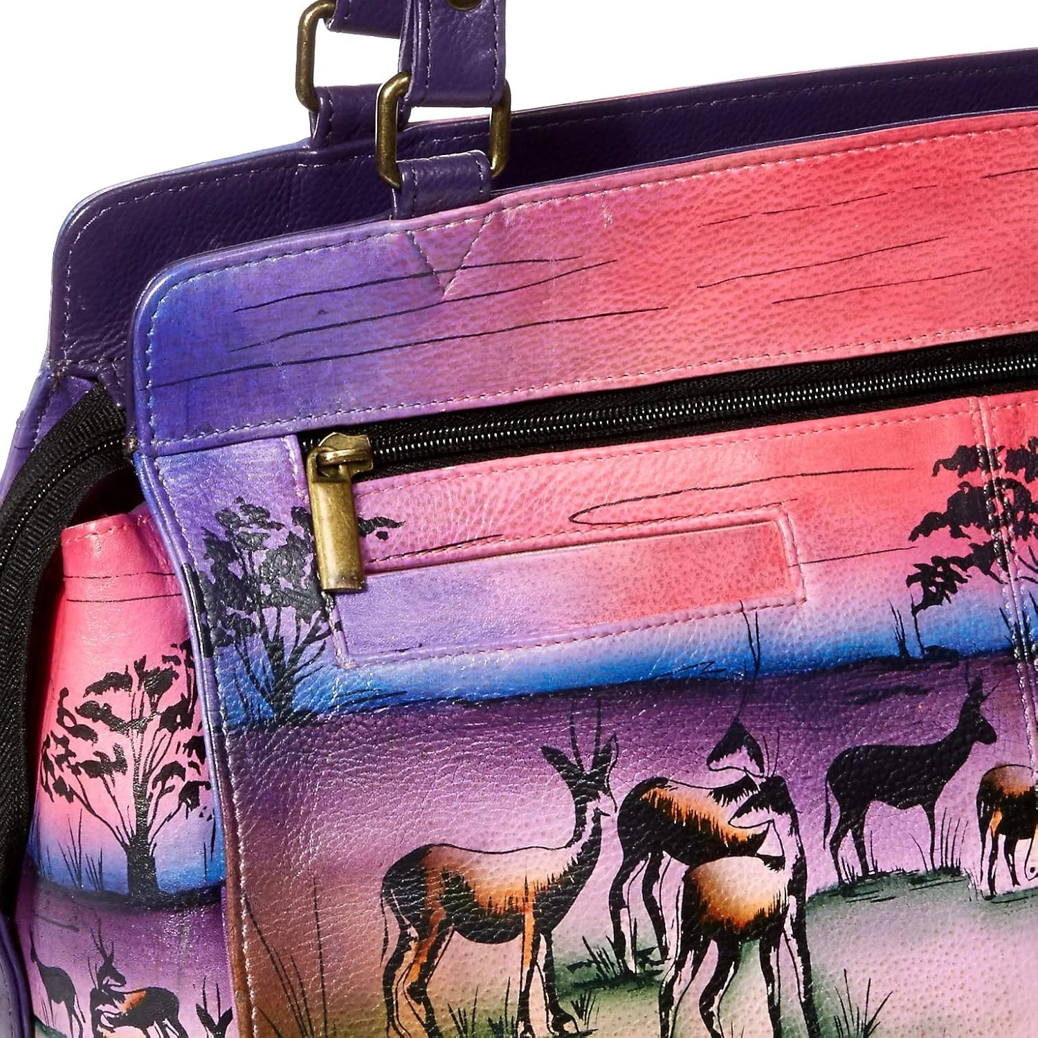 کیف دستی زنانه آنا اثر آنوشکا، کیف بزرگ چرمی نقاشی شده دستی، کیف دوشی چرمی اصل زنانه، اثر هنری اورجینال نقاشی شده دستی (تک عددی)