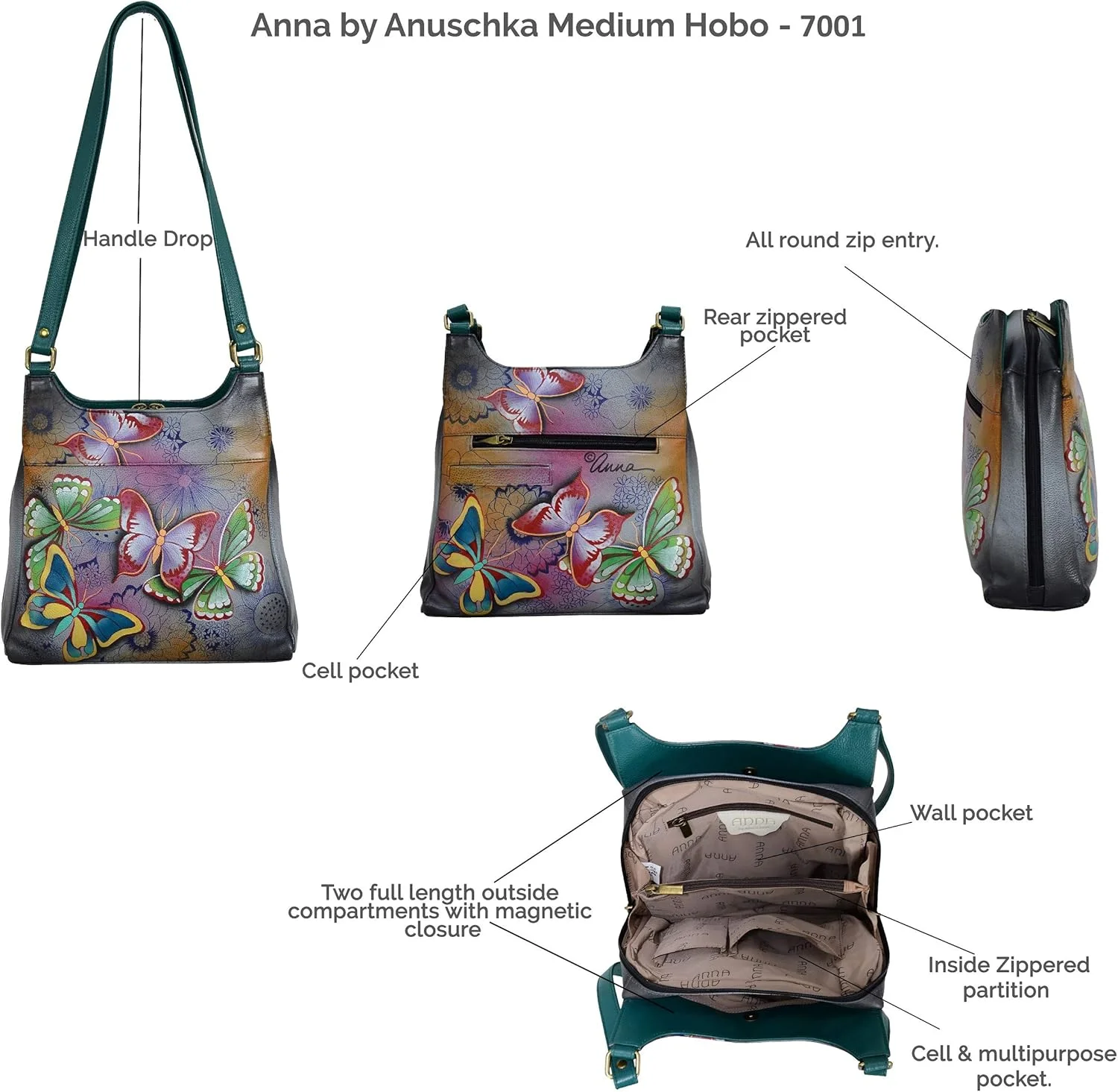 کیف دستی سه محفظه ای چرمی اصل با طرح نقاشی شده دستی آنا بای آنوشکا