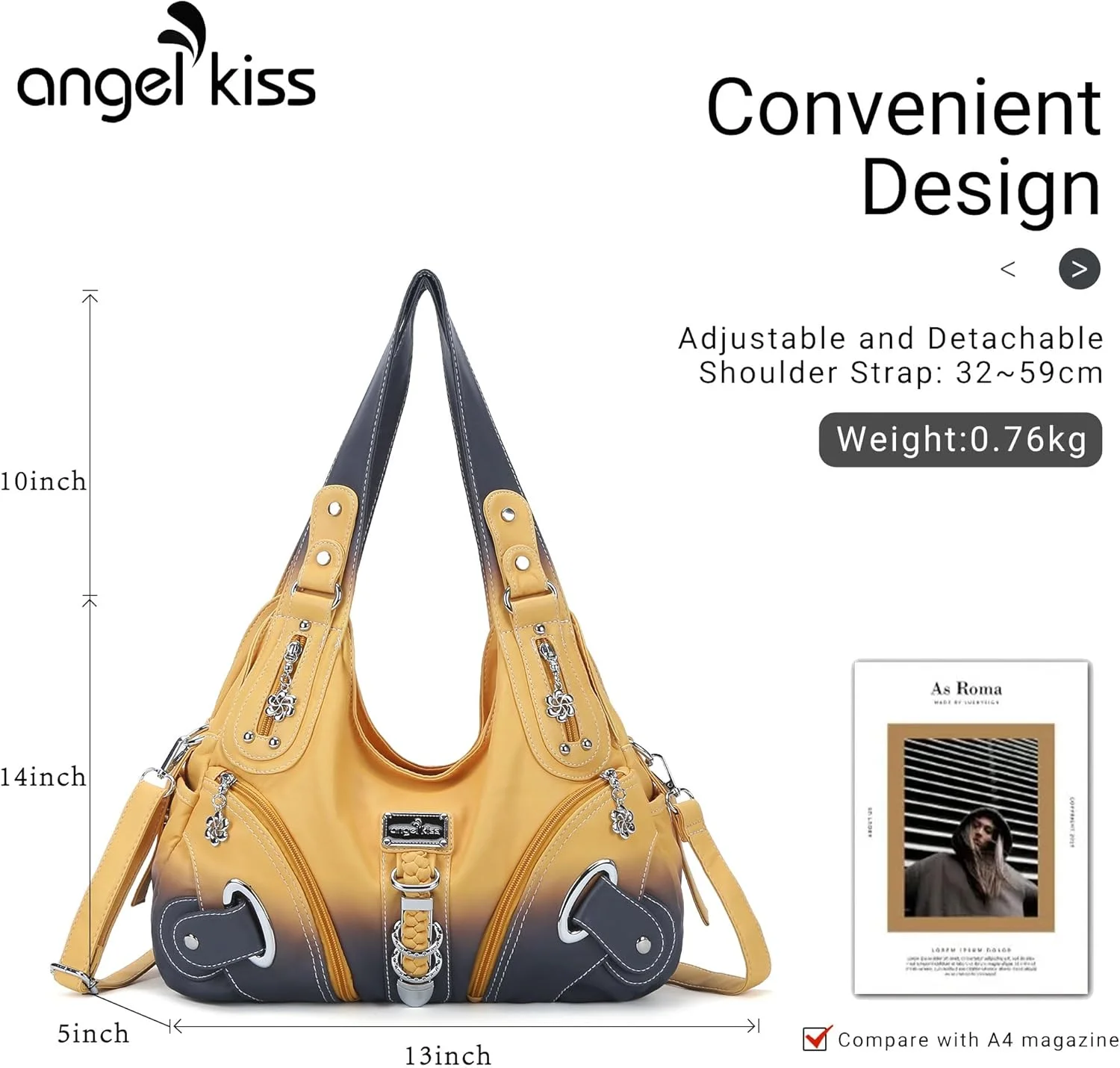 کیف دستی زنانه Angel Kiss مدل Ak11282z، شیک، چند منظوره، ساده، به سبک اروپایی و آمریکایی