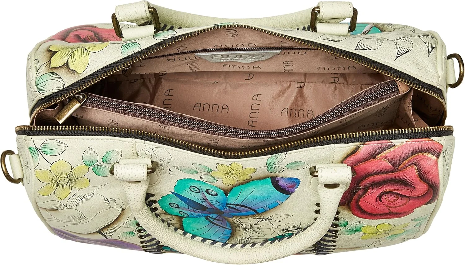 کیف دستی چرمی زنانه آنا بای آنوشکا با طرح نقاشی دستی و زیپ سرتاسری