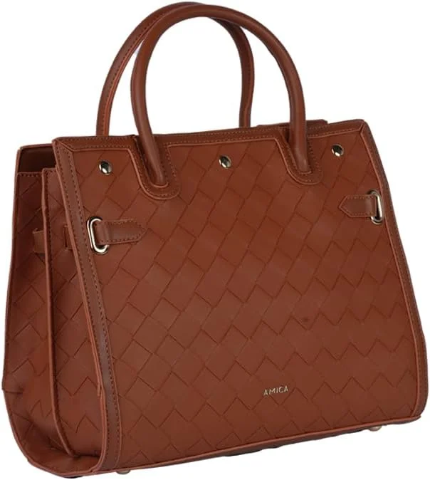 کیف دستی زنانه چرمی بافت مدل ماکدا با دستههای بالایی کیف دستی زنانه چرمی بافت مدل ماکدا با دستههای بالایی