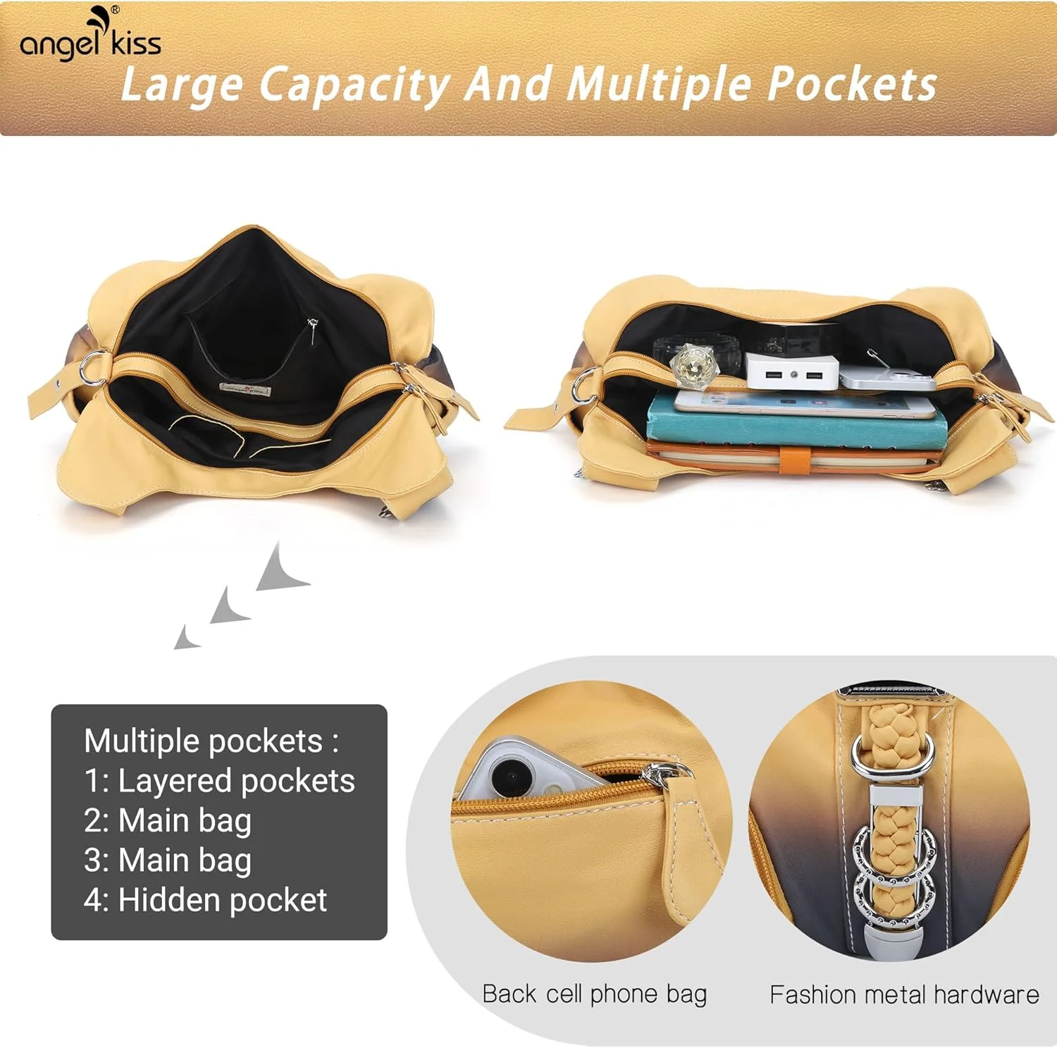 کیف دستی زنانه Angel Kiss مدل Ak11282z، شیک، چند منظوره، ساده، به سبک اروپایی و آمریکایی