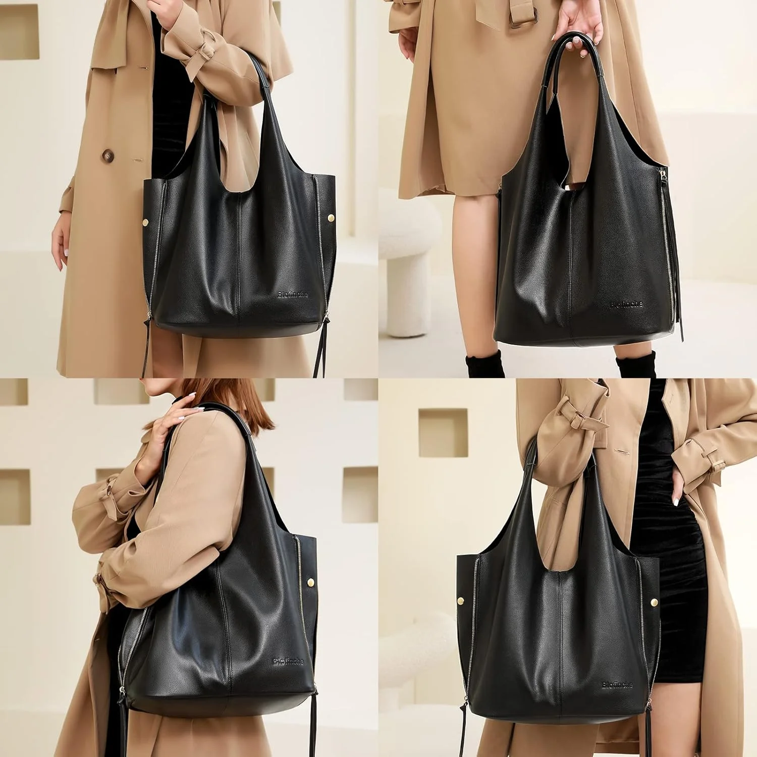 کیف دستی زنانه چرمی جادار و نرم با طراحی بوهو