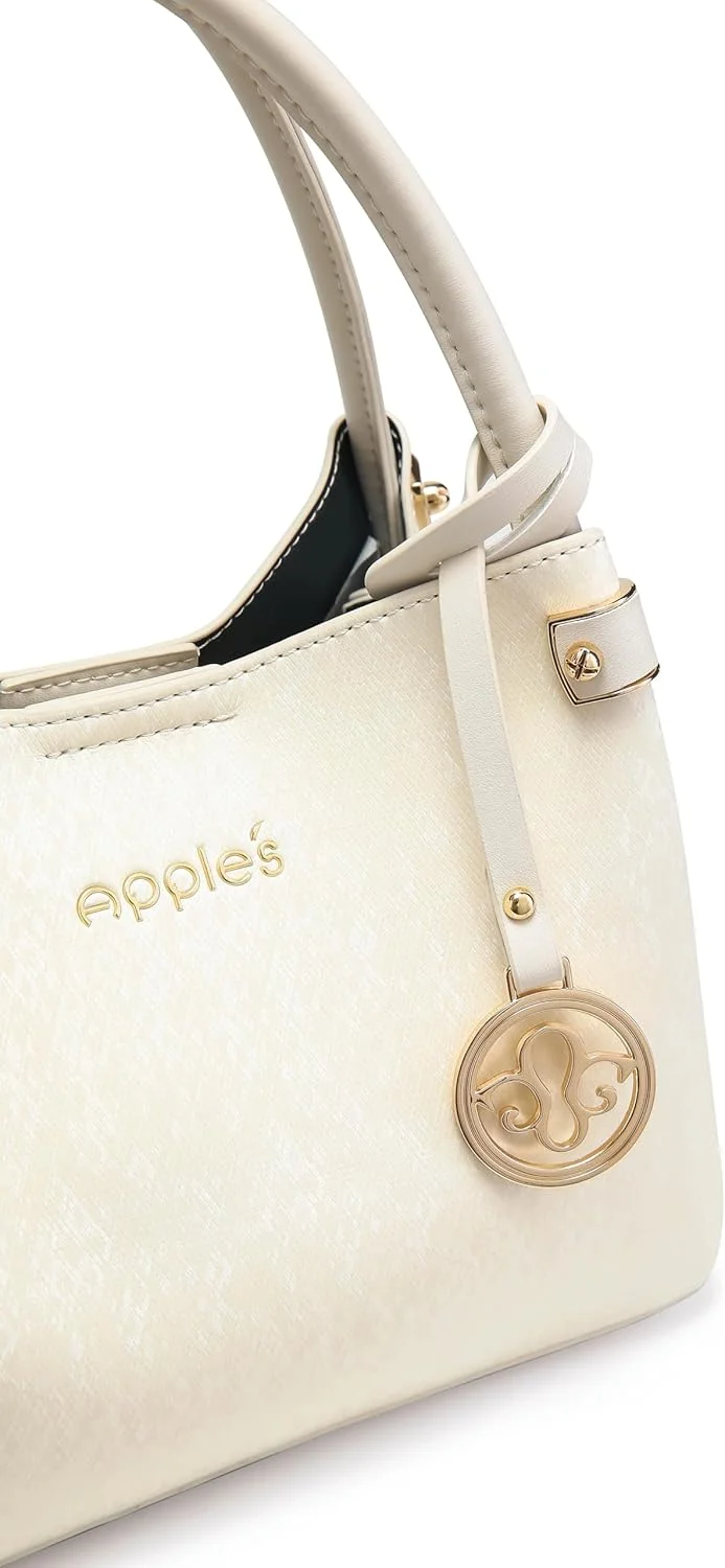 کیف دستی زنانه Apples با دسته بالایی - کیف دوشی چرم مصنوعی ممتاز برای زنان | شیک، ظریف، مناسب کار و استفاده روزمره، سخت افزار طلایی رنگ، کیف شانه ای با دسته دوبل و آویز تزیینی
