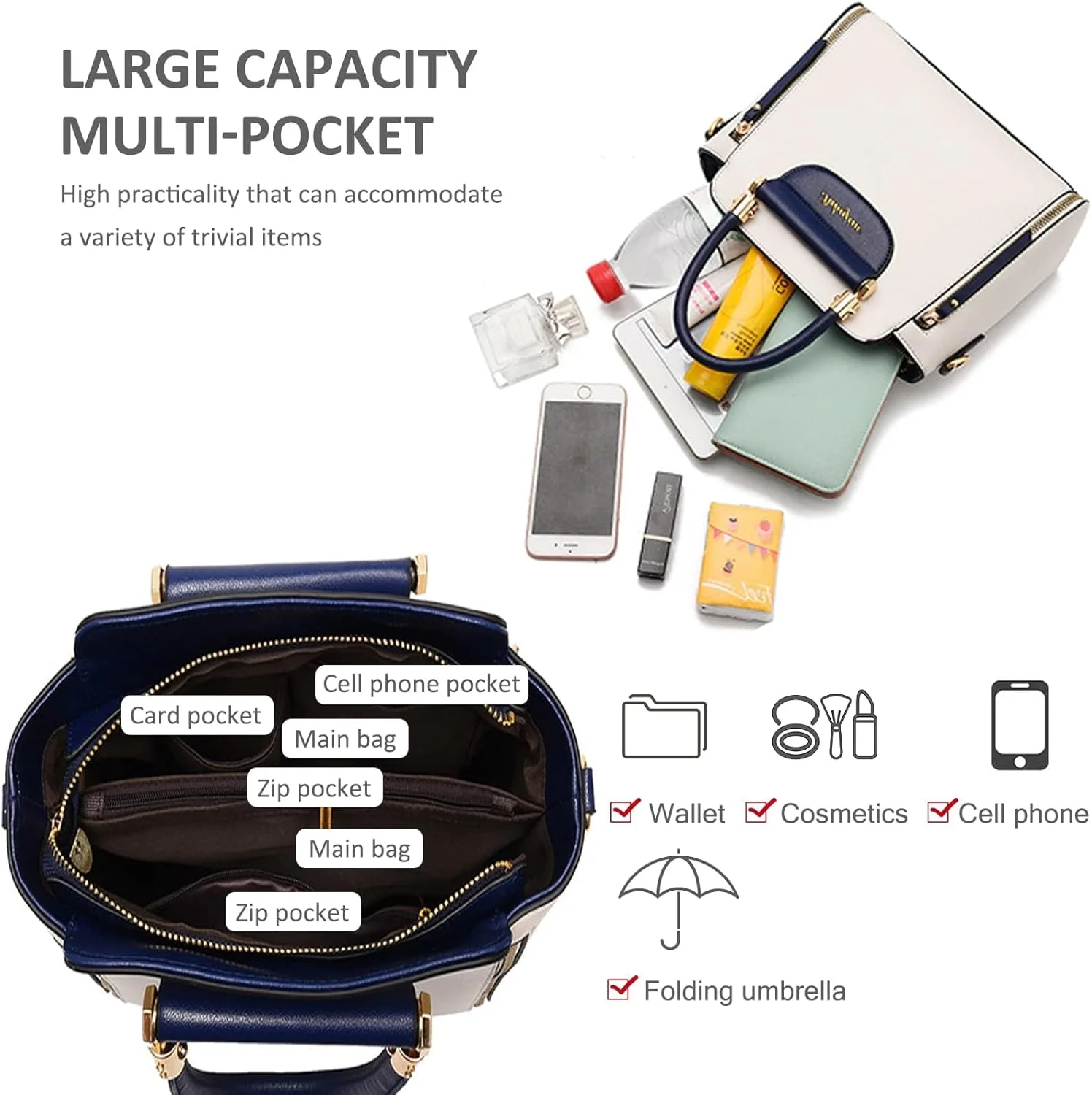 کیف دستی زنانه با دسته بالا، کیف دوشی کوچک چرمی PU، کیف شیک با رنگ متضاد، کیف دستی سبک وزن و غیر رسمی برای استفاده روزمره، کیف مد روز برای کار و مسافرت کیف دستی زنانه با دسته بالا، کیف دوشی کوچک چرمی PU، کیف شیک با رنگ متضاد، کیف دستی سبک وزن و غیر رسمی برای استفاده روزمره، کیف مد روز برای کار و مسافرت