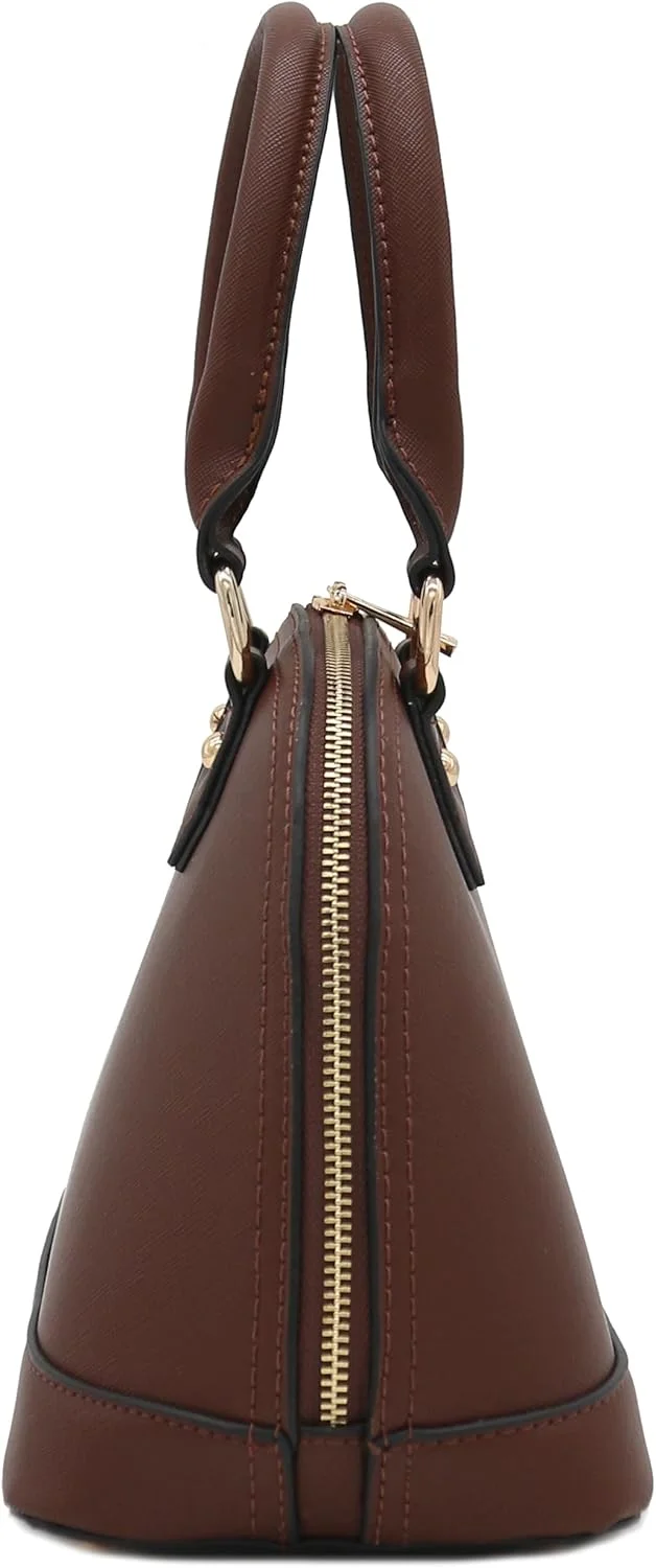 کیف دستی گنبدی کلاسیک با زیپ دور تا دور از جنس چرم مصنوعی سافیانو