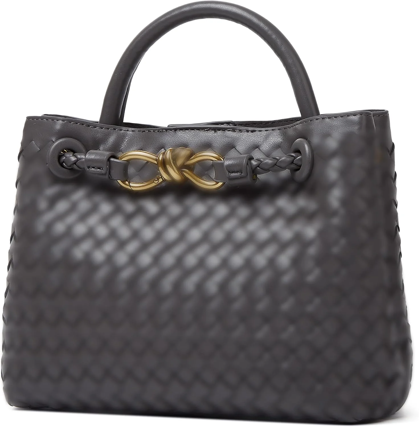 کیف بافتنی URAWOW زنانه، کیف دستی کوچک پاپیونی، کیف دوشی مدل Hobo، کیف دستی بافته شده از چرم PU، کیف بافتنی، هدیه 2023، خاکستری تیره، سایز One size