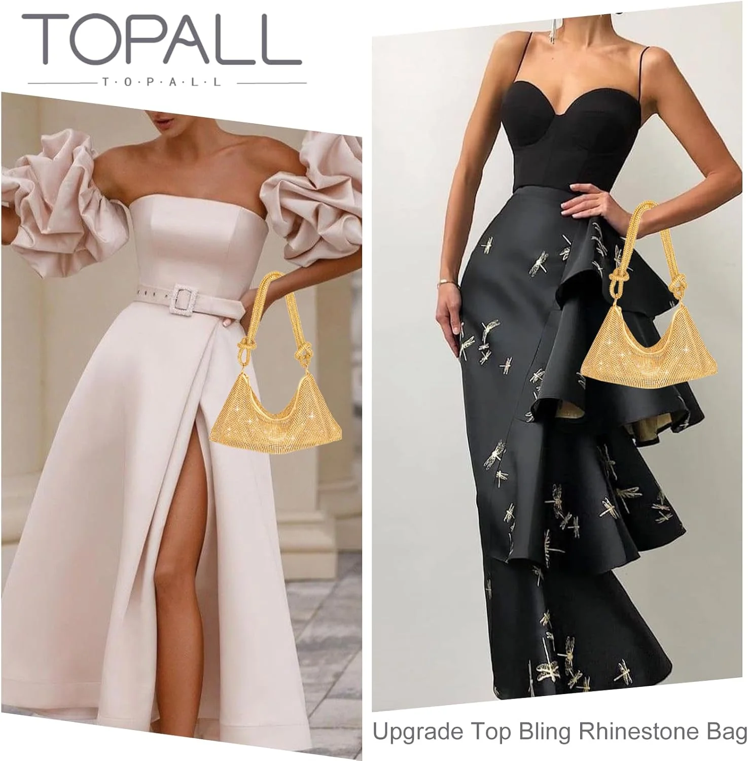 کیف دستی نگین‌دار تاپ‌ال، کیف مجلسی نقره‌ای درخشان زنانه، کیف دستی نگین‌دار ارتقا یافته مدل Hobo