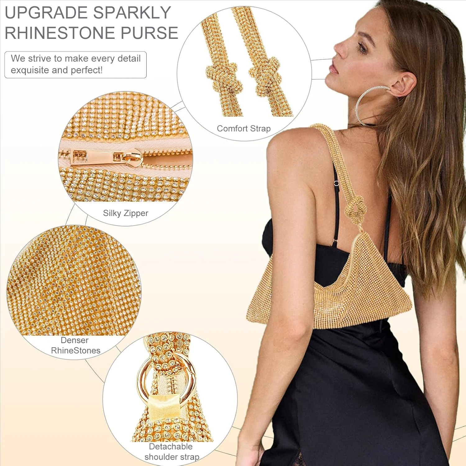 کیف دستی نگین‌دار تاپ‌ال، کیف مجلسی نقره‌ای درخشان زنانه، کیف دستی نگین‌دار ارتقا یافته مدل Hobo