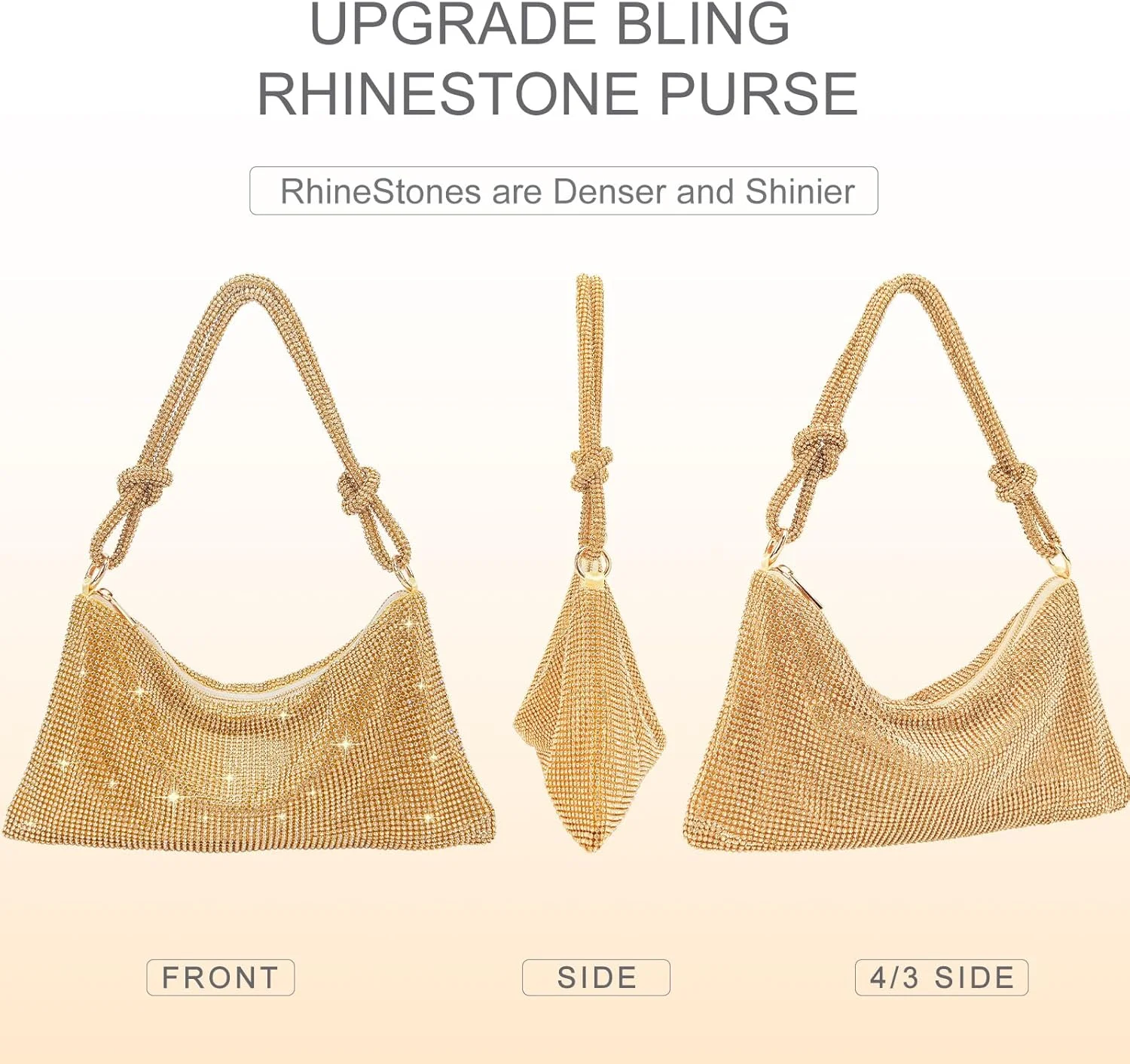 کیف دستی نگین‌دار تاپ‌ال، کیف مجلسی نقره‌ای درخشان زنانه، کیف دستی نگین‌دار ارتقا یافته مدل Hobo