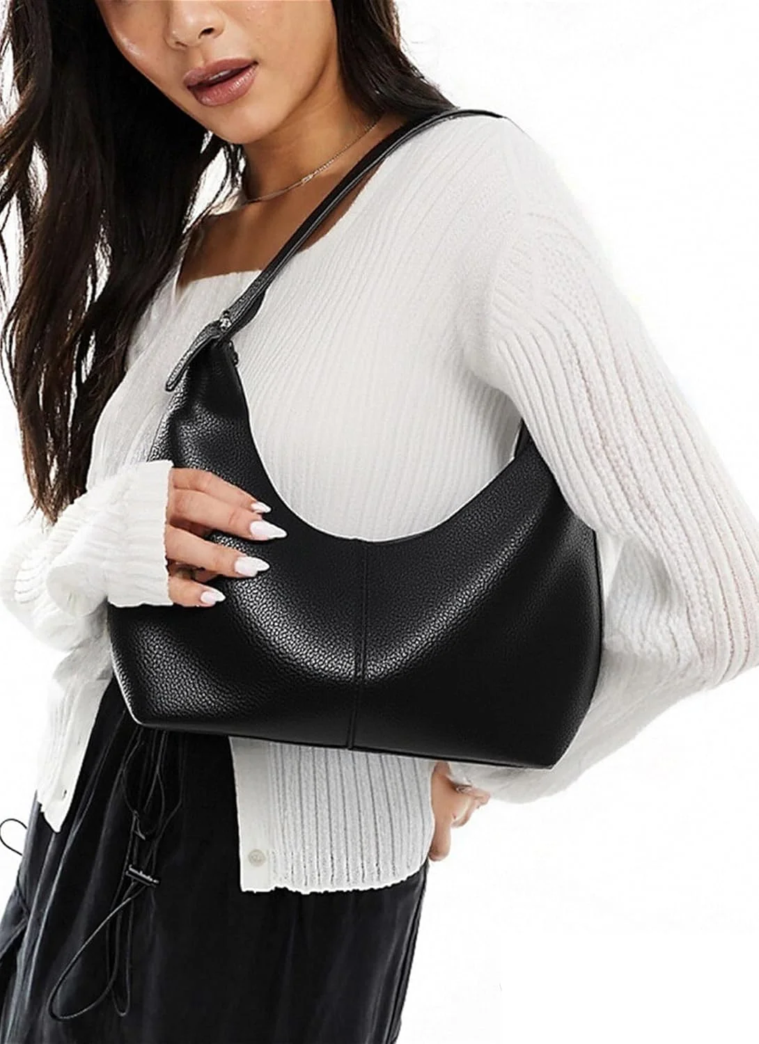 کیف دستی مدل Hobo Tazweeq، کیف دوشی چرم مصنوعی زنانه، کیف کلاچ، کیف دستی بزرگ، مشکی