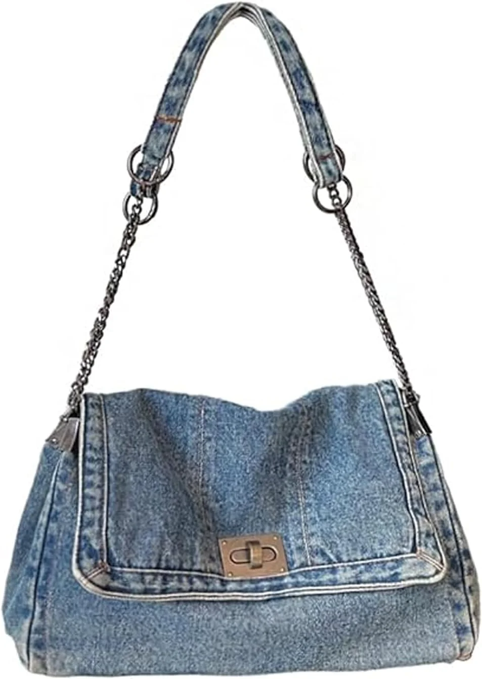 کیف دوشی جین Tazweeq زنانه، کیف دستی زنجیری قابل تنظیم، کیف کراس بادی زیپ دار به سبک قدیمی