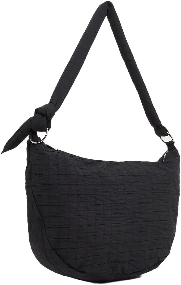 کیف دوشی زنانه استایلی با بافت دار و بست زیپی، سایز واحد، مشکی