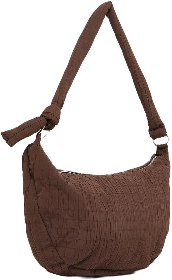 کیف دوشی زنانه استایلی با بافت دار و بست زیپی، سایز واحد، قهوه ای - 701119370506