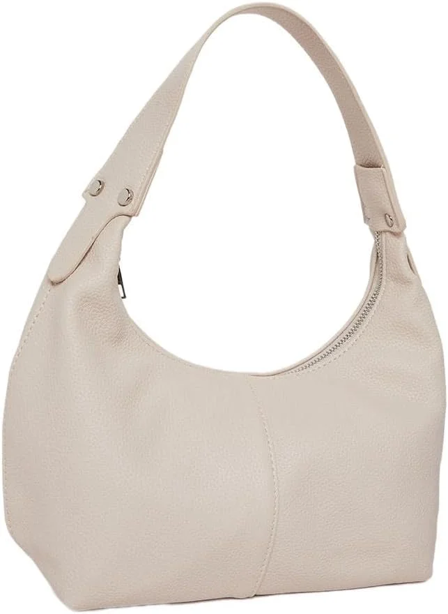 کیف دوشی زنانه استایلی با بافت دار و بست زیپی، سایز واحد، بژ