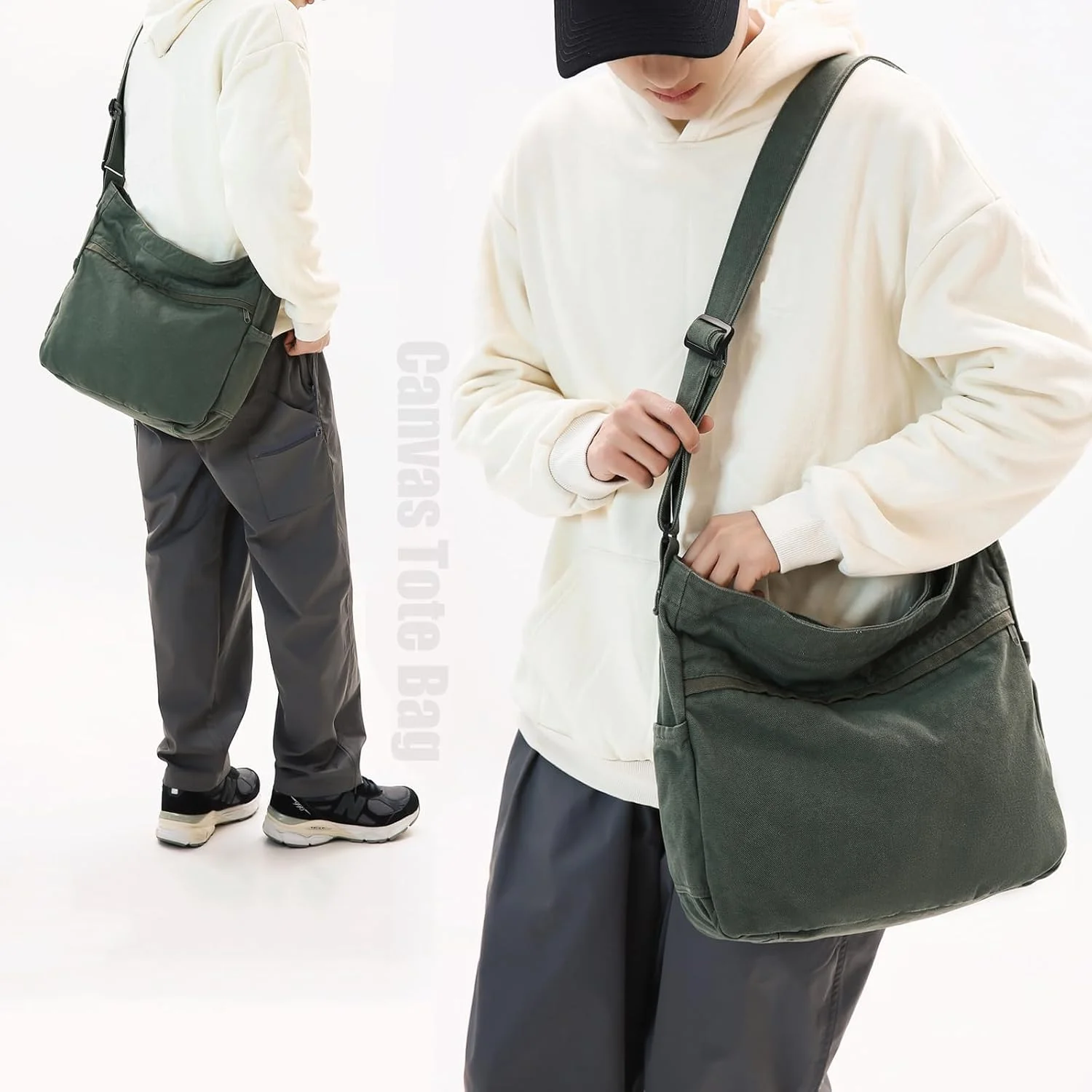 کیف دوشی بوم تزویق، مناسب برای زنان و مردان، کیف بزرگ مسنجر برای سفر، کار، خرید، سبز تیره کیف دوشی بوم تزویق، مناسب برای زنان و مردان، کیف بزرگ مسنجر برای سفر، کار، خرید، سبز تیره