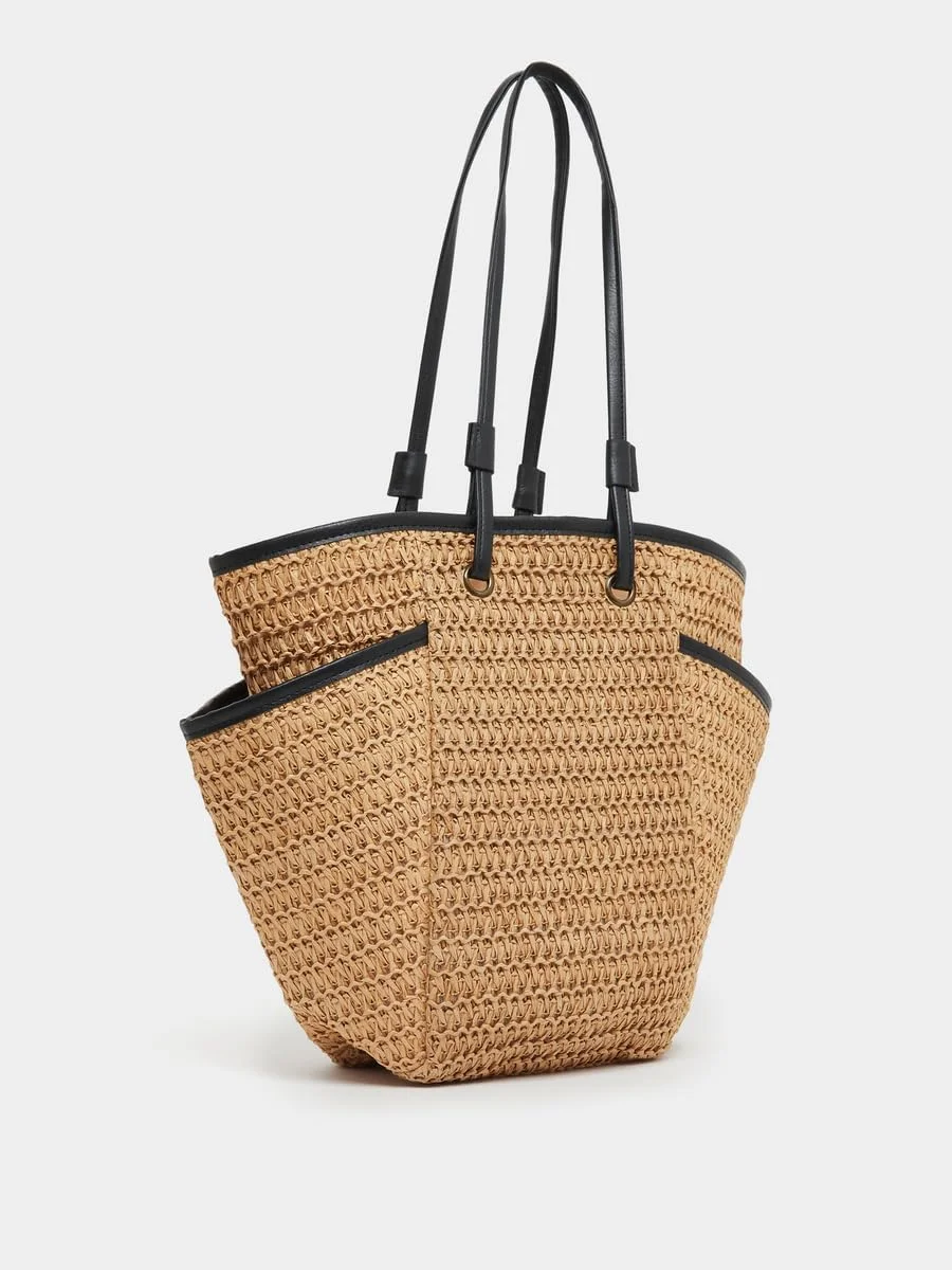 کیف دوشی زنانه استایلی بافت دار با دسته دوتایی، سایز One Size، قهوه ای